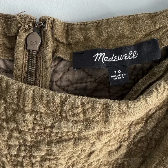 Madewell Tiered Midi Dress Quilted Hemp Blend Olive Green NH112 Size 10 Boho - Picture 9 of 15
